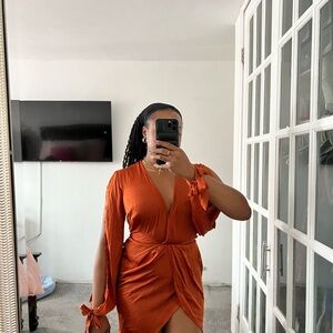 PrettyLittleThing Asymmetrical Orange Dress